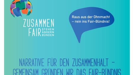 Türkiser Flyer mit Sprechblase (Text wie Seiteninhalt)