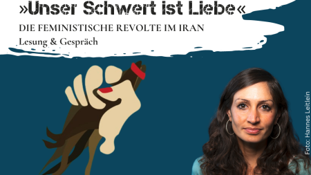 Veranstaltungsflyer mit Portrait von Gilda Sahebi