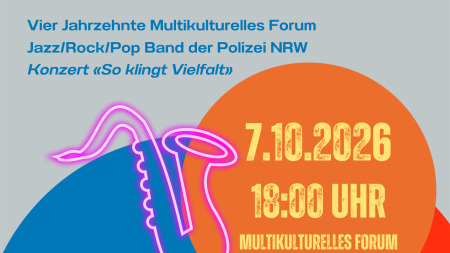 Konzertposter mit bunten Punkten und Textinfo zu Ort und Datum