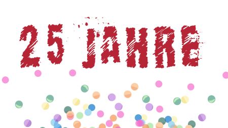 Schrift "25 Jahre" mit Konfetti