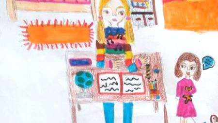 Gewinnerbild Malwettbewerb 2020 Gezeichnetes Bild von einem Mädchen in seinem Kinderzimmer