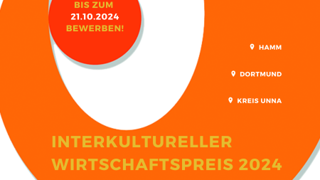 Orange Kreise mit Text "Interkultureller Wirtschaftspreis"