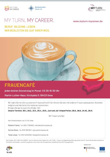 Veranstaltungsankündigung Frauencafé mit Kaffeetasse
