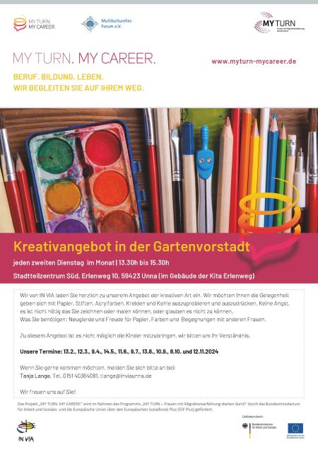Veranstaltungsankündigung Kreativangebot mit Farben und Stiften