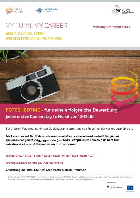 Flyer Fotoshooting im Frühjahr 2024 im Projekt My Turn. My Career. 
