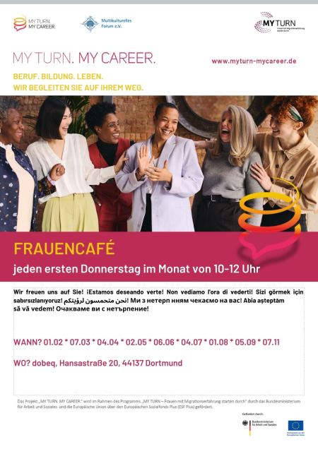 Flyer des Frauencafés im Frühjahr 2024 im Projekt My Turn. My Career. in Dortmund 2024