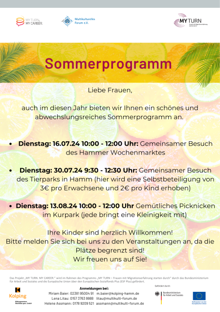 Sommerprogramm-Flyer des Projekts MY TURN. MY CAREER. in Hamm