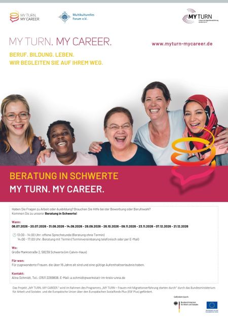 Flyer des Projekt My Turn. My Career. mit Infos zur Beratung für Frauen in Schwerte