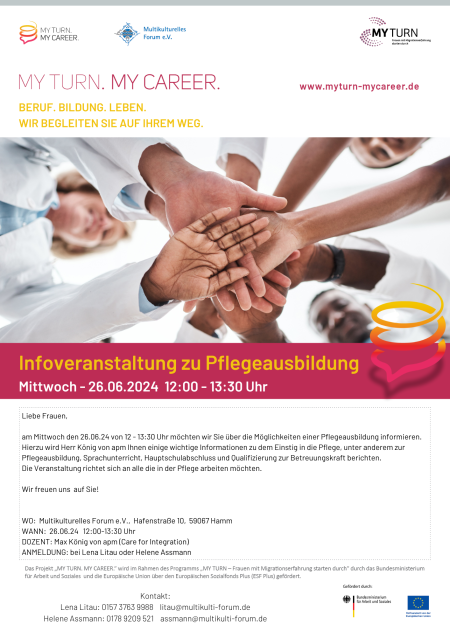 Flyer My Turn. My Career. Infoveranstaltung Pflege Hamm 2024