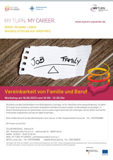 My Turn-Flyer Vereinbarkeit von Beruf und Familie Hamm