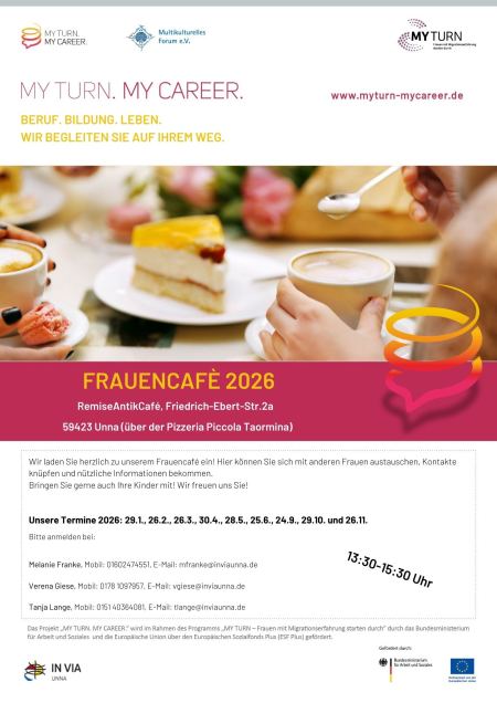 Flyer für das MY TURN. MY CAREER. Frauencafé in Unna von InVia