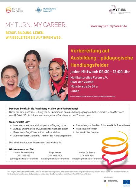 Flyer des Projekts My Turn. My Career. zur Veranstaltung "Vorbereitung auf Ausbildung - pädagogische Handlungsfelder" in Lünen 2026