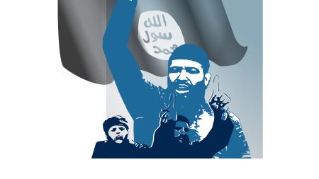 Mann mit langem Bart zeigt in islamistischer Symbolik mit dem Zeigefinger Richtung Himmel